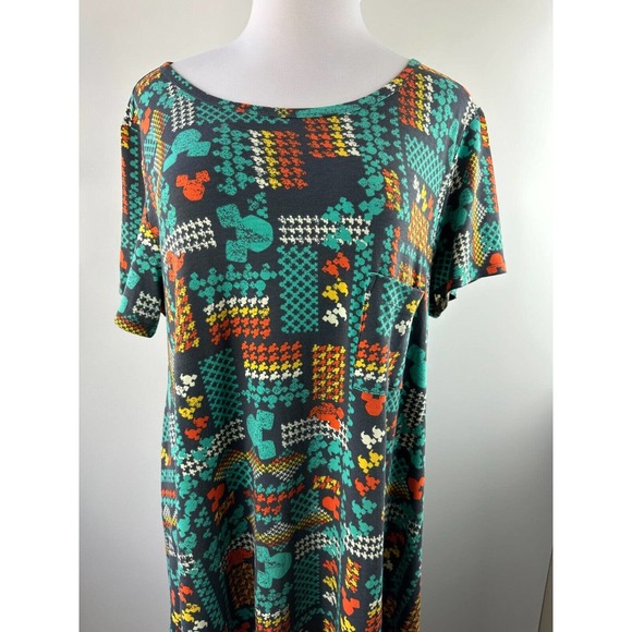 Lularoe Disney Carly Dress Mickey Mouse Mixed Print Stretch Hi-Lo Plus Size 3XL - Picture 2 of 8